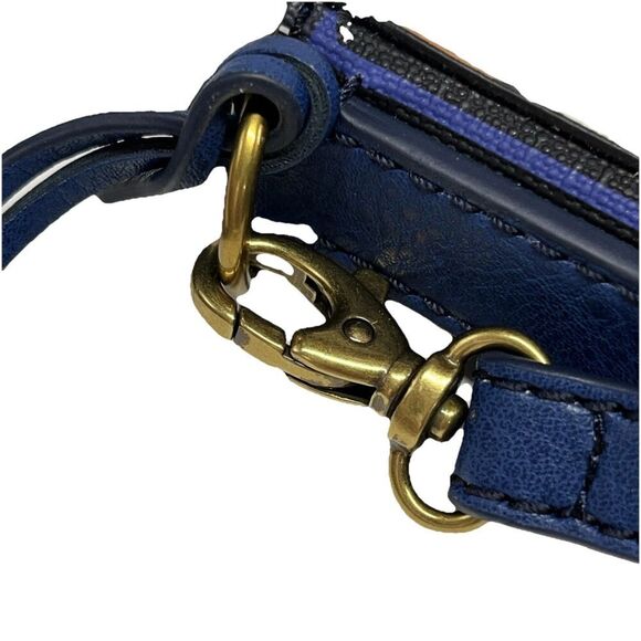Fossil Emma multi color slim structured Crossbody Bag Navy Stripe East West Zip - Picture 10 of 16
